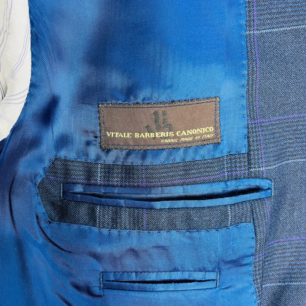 J. Hilburn Blazer Mens Blue Plaid Vitale Barberis Canonico Wool Sport Coat 45L